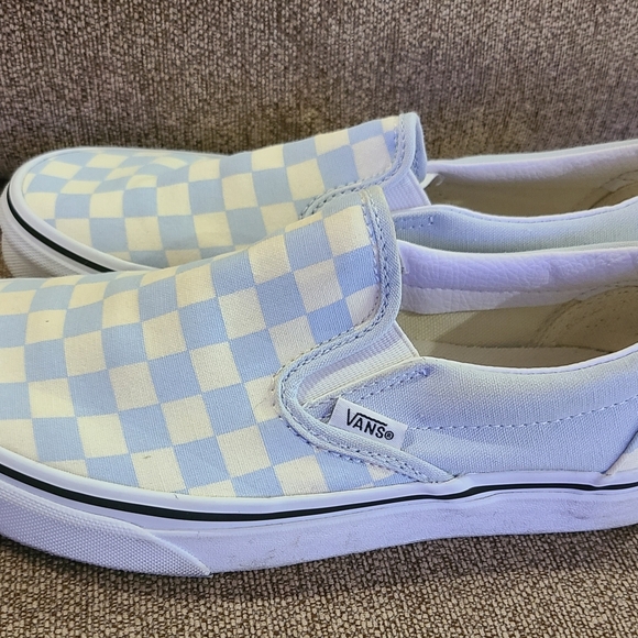 Vans slip on canvas shoes.  Light blue checkerboard Wonen's size 7 - Picture 4 of 13